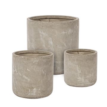 Set ghivece pentru exterior 3 piese Sand Cylindrical, Bizzotto, 50 x 50 x 51 cm, fibra de sticla si argila, gri nisip
