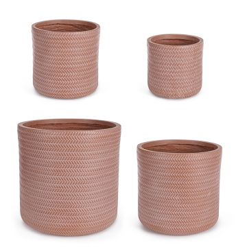 Set ghivece pentru exterior 4 piese Tressage, Bizzotto, Ø43 x 43 cm, fibra de sticla si argila, teracota