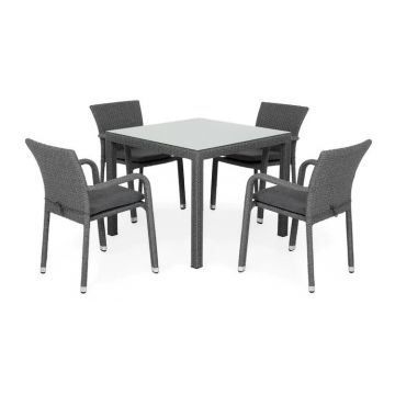 Set mobilier HORECA terasa si gradina, 4 scaune si masa,gri