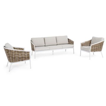 Set mobilier pentru gradina/terasa 3 piese Maribela, Bizzotto, fibra sintetica/tesatura ofelin, alb