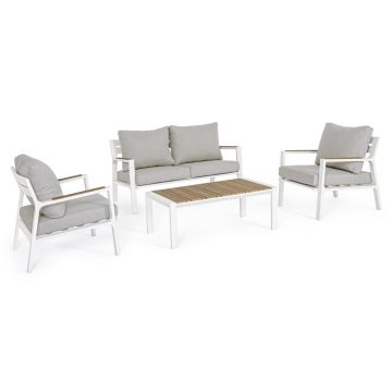 Set mobilier pentru gradina/terasa 4 piese Ernst, Bizzotto, aluminiu/placaj/poliester, alb