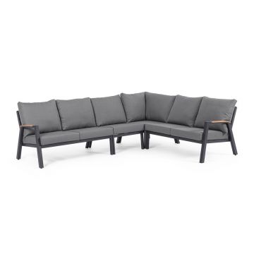 Set mobilier pentru gradina/terasa 4 piese Jacob, Bizzotto, tesatura ofelin/lemn de tec, gri carbune