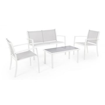 Set mobilier pentru gradina/terasa 4 piese Peder, Bizzotto, otel/textilena 2x1, alb