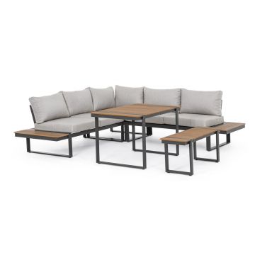 Set mobilier pentru gradina/terasa 5 piese Sven, Bizzotto, aluminiu/placaj/poliester, gri carbune