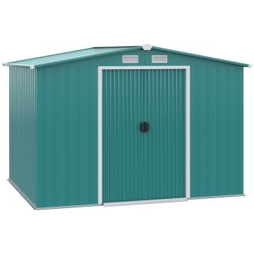 Sopron de Gradina Outsunny, Tabla de Otel, Usi Glisante, 260x206x179cm, Verde | Aosom RO