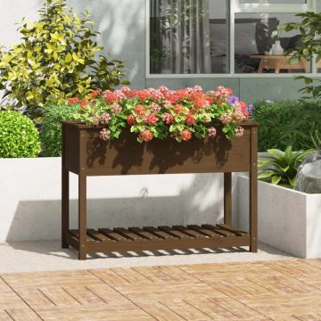 vidaXL Jardinieră cu raft, maro miere, 111,5x54x81 cm, lemn masiv pin