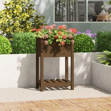 vidaXL Jardinieră cu raft, maro miere, 54x34,5x81 cm, lemn masiv pin