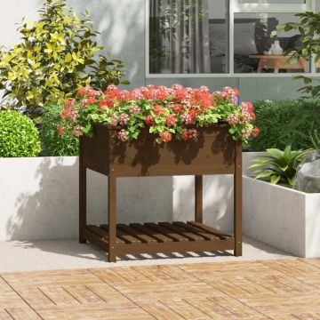 vidaXL Jardinieră cu raft, maro miere, 82,5x82,5x81 cm, lemn masiv pin