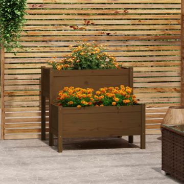 vidaXL Jardinieră, maro miere, 84,5x84x75 cm, lemn masiv de pin