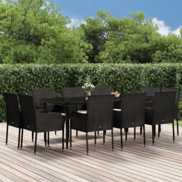 vidaXL Set mobilier de exterior cu perne, 11 piese, negru, poliratan