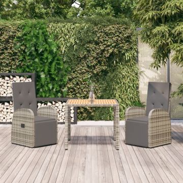 vidaXL Set mobilier de grădină cu perne, 3 piese, gri, poliratan