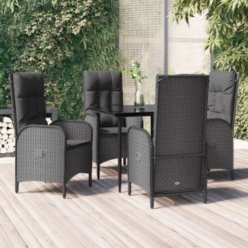 vidaXL Set mobilier de grădină cu perne, 5 piese, negru, poliratan