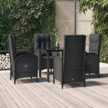 vidaXL Set mobilier de grădină cu perne, 5 piese, negru, poliratan