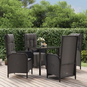 vidaXL Set mobilier de grădină cu perne, 5 piese, negru, poliratan