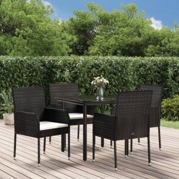 vidaXL Set mobilier de grădină cu perne, 5 piese, negru, poliratan