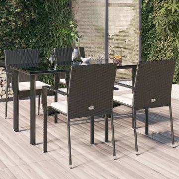 vidaXL Set mobilier de grădină cu perne, 5 piese, negru, poliratan