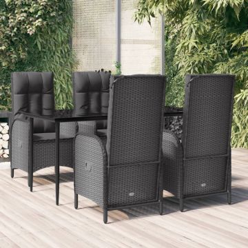 vidaXL Set mobilier de grădină cu perne, 5 piese, negru, poliratan