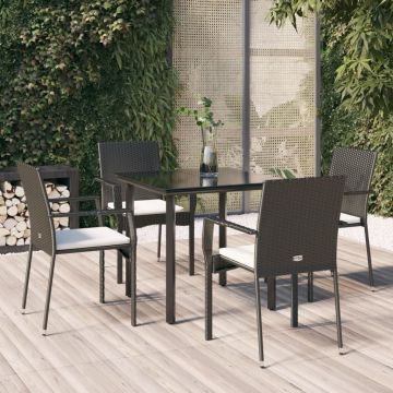 vidaXL Set mobilier de grădină cu perne, 5 piese, negru, poliratan