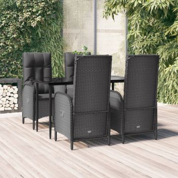 vidaXL Set mobilier de grădină cu perne, 5 piese, negru, poliratan