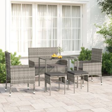 vidaXL Set mobilier de grădină cu perne, 6 piese, gri, poliratan