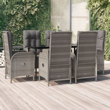 vidaXL Set mobilier de grădină cu perne, 7 piese, negru/gri, poliratan