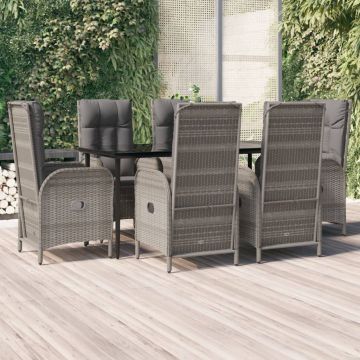 vidaXL Set mobilier de grădină cu perne, 7 piese, negru/gri, poliratan