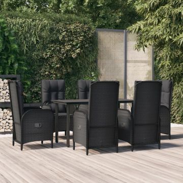 vidaXL Set mobilier de grădină cu perne, 7 piese, negru, poliratan