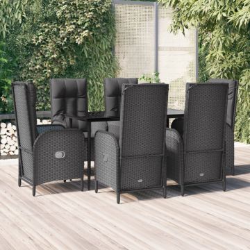 vidaXL Set mobilier de grădină cu perne, 7 piese, negru, poliratan