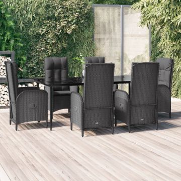 vidaXL Set mobilier de grădină cu perne, 7 piese, negru, poliratan