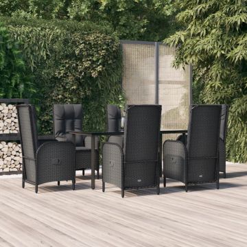 vidaXL Set mobilier de grădină cu perne, 7 piese, negru, poliratan