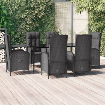 vidaXL Set mobilier de grădină cu perne, 7 piese, negru, poliratan