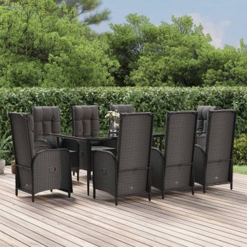 vidaXL Set mobilier de grădină cu perne, 9 piese, negru, poliratan