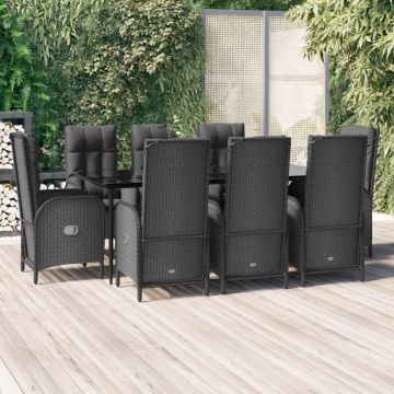 vidaXL Set mobilier de grădină cu perne, 9 piese, negru, poliratan