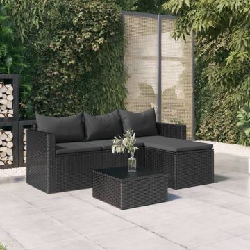 vidaXL Set mobilier de grădină, negru, poliratan