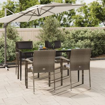 vidaXL Set mobilier grădină cu perne, 5 piese, negru și gri, poliratan