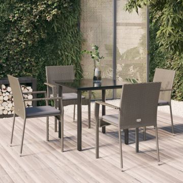 vidaXL Set mobilier grădină cu perne, 5 piese, negru și gri, poliratan