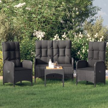 vidaXL Set mobilier relaxare grădină 4 piese cu perne poliratan negru