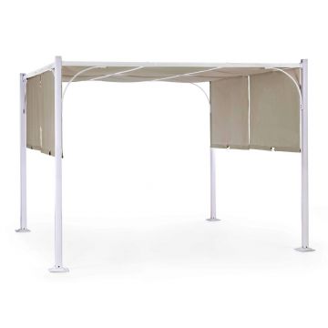 Pavilion pentru gadina Slide Gazebo, Bizzotto, 300 x 300 cm, otel/poliester/poliamida, alb/grej