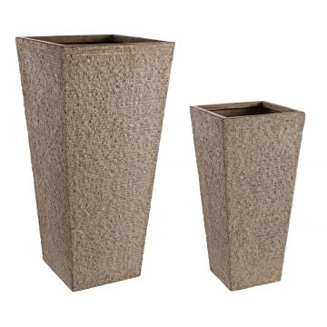 Set 2 ghivece pentru exterior High Square, Bizzotto, 42 x 42 x 88 cm, fibra de sticla si argila, gri nisip