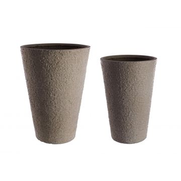 Set 2 ghivece pentru exterior Round High, Bizzotto, Ø50 x 70 cm, fibra de sticla si argila, natural