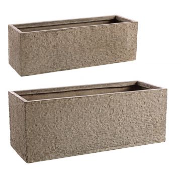 Set 2 jardiniere pentru exterior Rectangular, Bizzotto, 80 x 30 x 30 cm, fibra de sticla si argila, natural