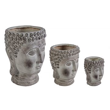 Set 3 ghivece pentru exterior Buddha, Bizzotto, 36 x 36.5 x 49.5 cm, fibra de lut