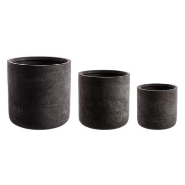 Set 3 ghivece pentru exterior Cylindrical, Bizzotto, Ø51 x 49 cm, fibra de sticla si argila, gri