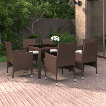 vidaXL Set mobilier de exterior, 7 piese, gri, poliratan și sticlă