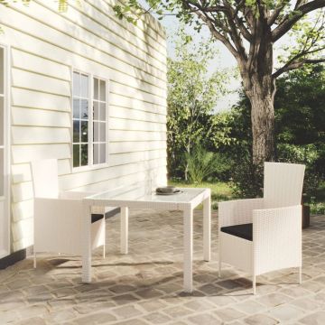 vidaXL Set mobilier de exterior cu perne, 3 piese, alb, poliratan