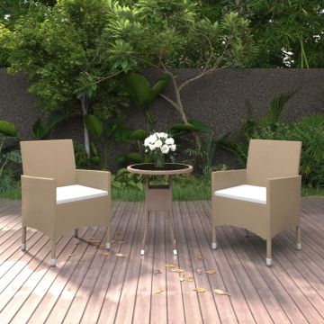 vidaXL Set mobilier de grădină, 3 piese, bej, poliratan