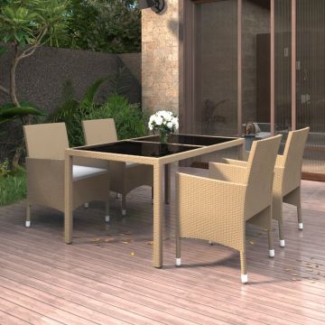 vidaXL Set mobilier de grădină,5 piese,bej,poliratan/sticlă securizată