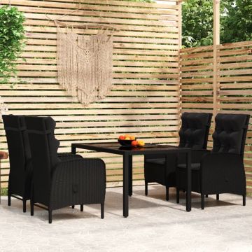 vidaXL Set mobilier de grădină, 5 piese, negru, poliratan