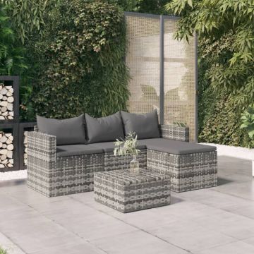 vidaXL Set mobilier de grădină cu perne, 3 piese, gri, poliratan