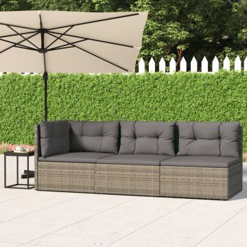 vidaXL Set mobilier de grădină cu perne, 3 piese, gri, poliratan